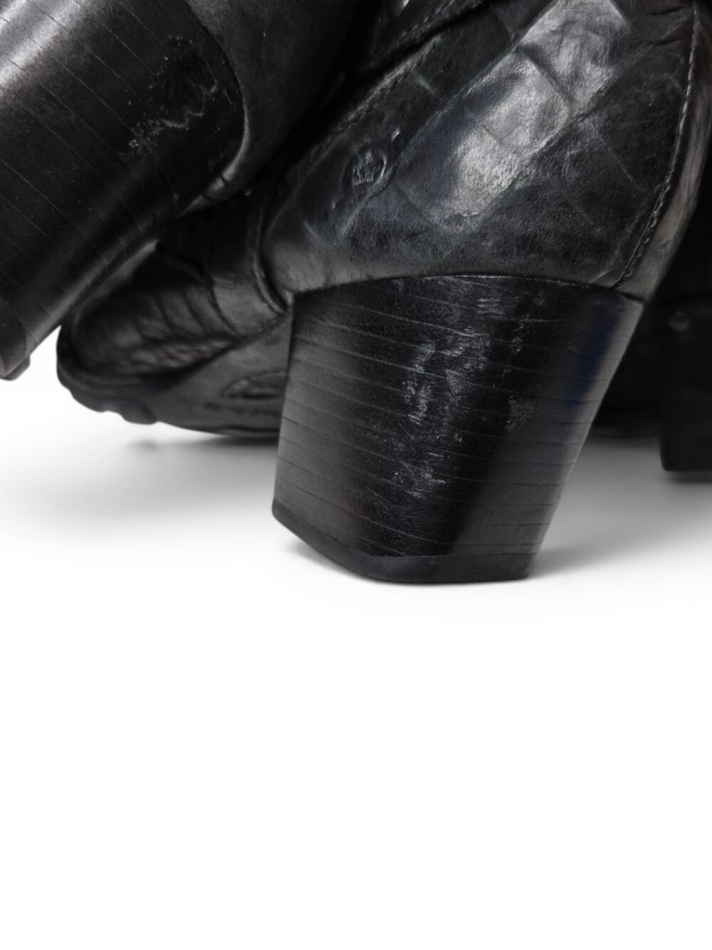Born Distressed Croc Embossed Leather Harness Boots Womens Moto Block Heel 7 - Picture 13 of 14